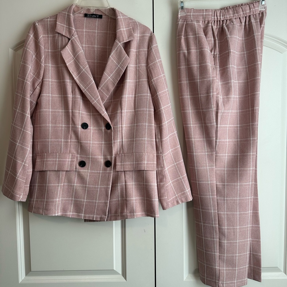 Simplee Apparel Pink Plaid Pantsuit